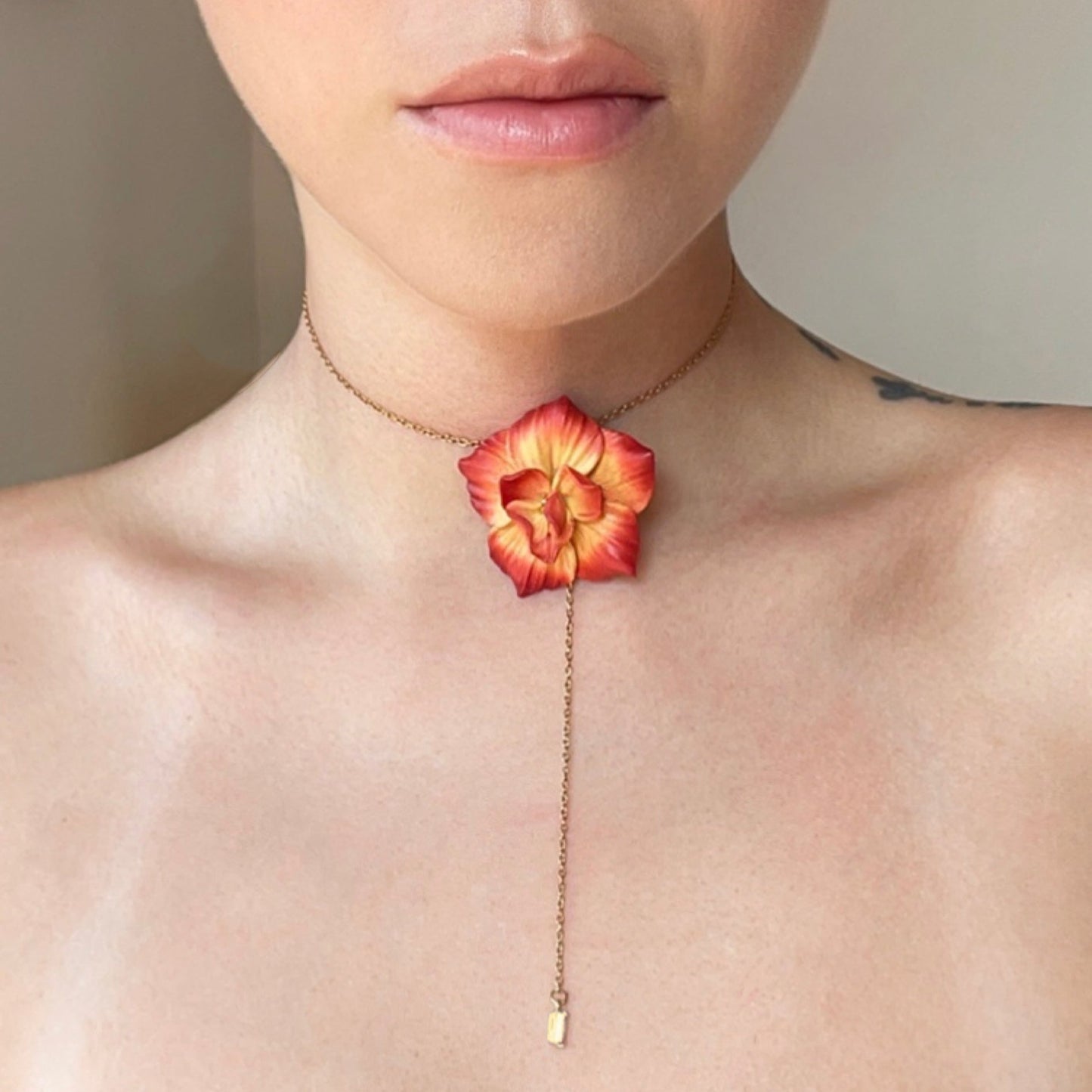 Girocollo-Chocker FIORE DI CARMEN. | Rosso Arancione (golden edition)