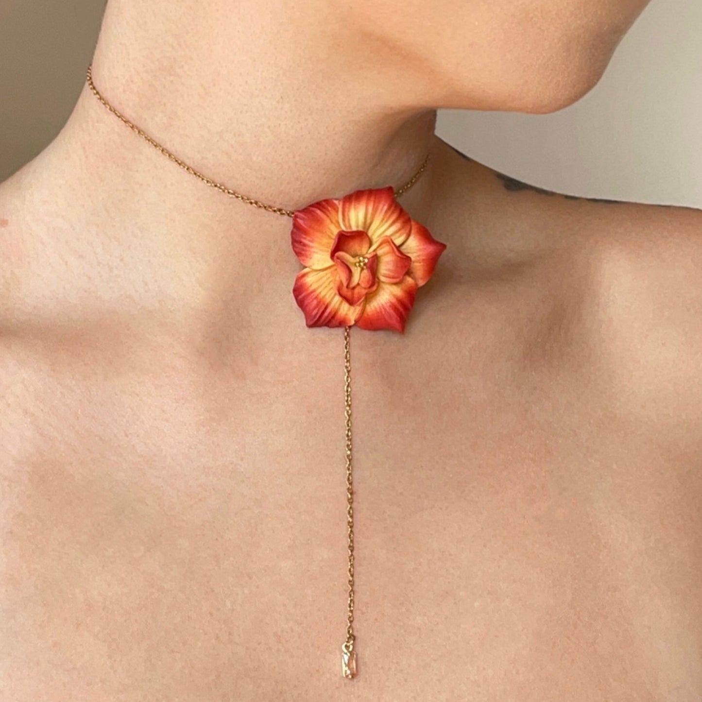 Girocollo-Chocker FIORE DI CARMEN. | Rosso Arancione (golden edition)