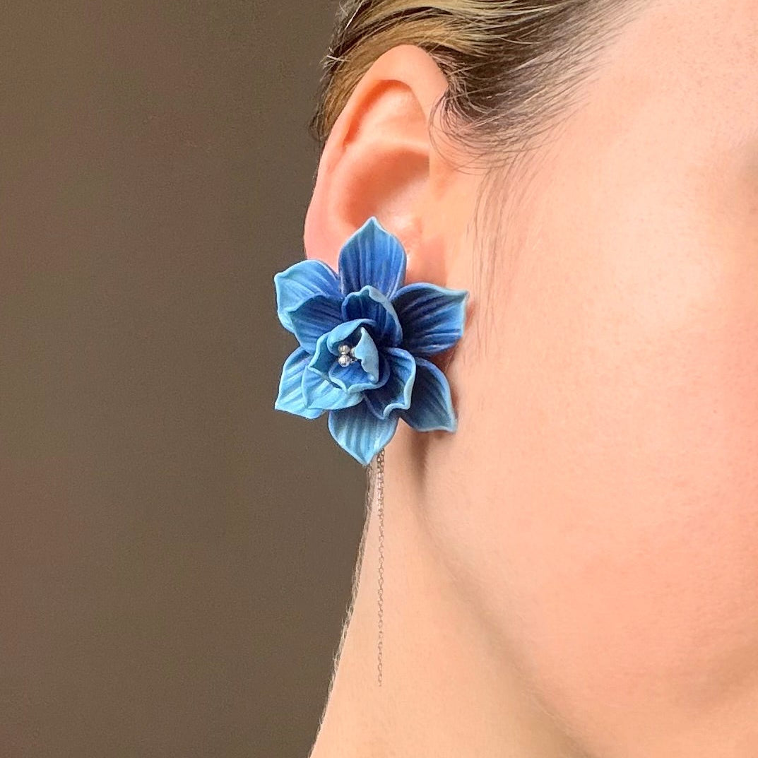 Orecchini FIORE DI LOTO | le MIDI. | Degradè Blu